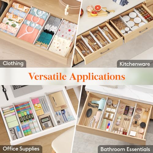 Lifewit 9 Pack 4" High Drawer Dividers, Adjustable Drawer Organizer Clothes | 13.8"-22.2" Expandable White Plastic Separators for Dresser, Kitchen, Cabinet, Nursery, Office, Socks & Underwear Storage - size: 4"H, 13.8-22.2"L