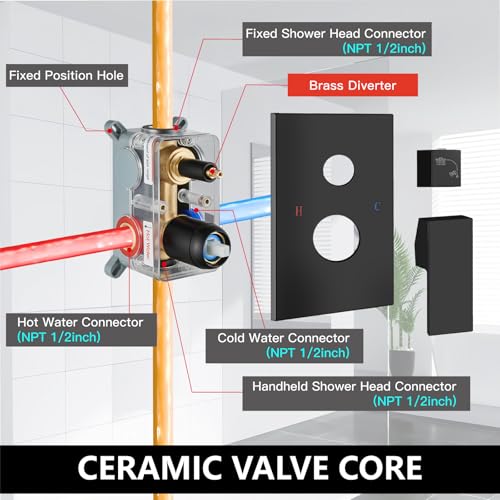 Midanya Shower Faucet Set with Handheld Sprayer,10 Inch,Matte Black | Rough-in Shower Valve and Trim Kit Included,Square Rain Head,Wall Mount Shower System,All Metal,Bathroom - color: Black, size: 10 Inch
