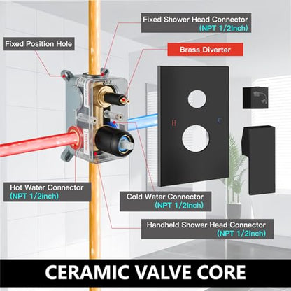 Midanya Shower Faucet Set with Handheld Sprayer,10 Inch,Matte Black | Rough-in Shower Valve and Trim Kit Included,Square Rain Head,Wall Mount Shower System,All Metal,Bathroom - color: Black, size: 10 Inch