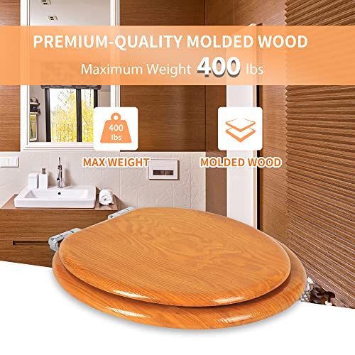 Angel Shield Elongated Toilet Seat Wood Veneer Natural Soft Close | Quick Release Metal Hinges, Adjustable Fit for Standard Elongated Toilets, Easy to Install&Clean - color: Wood, size: Elongated