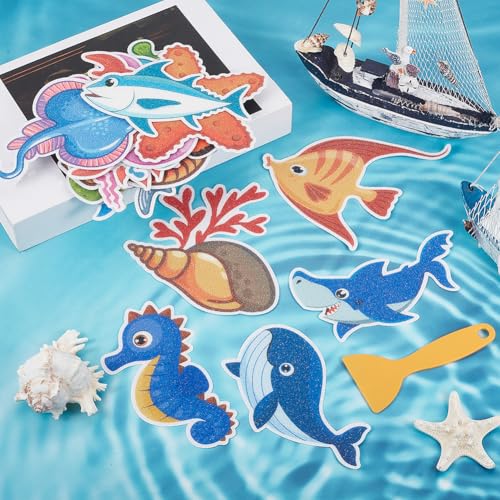 24Pcs Non Slip Bathtub Stickers Bulk Bathtub Sea Stickers with Scraper Plastic Adhesive Cartoon Ocean Animal Slippery Floor Decal for Shower and Bath Tub Home Decorations DIY Crafts Gifts - style: Marine Animal 4