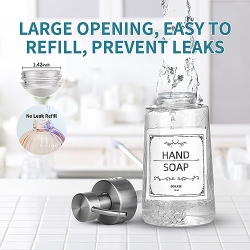 Glass Soap Dispenser 16oz Hand Soap Dispenser Brushed Nickel | Large Capacity, Liquid Soap Pump(No foaming), with Rust Proof Pump Waterproof Labels, Hand Soap for Bathroom, Kitchen, 2 Sets - color: Brushed Nickel