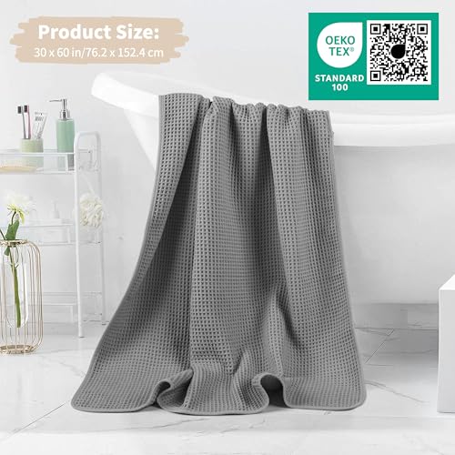 MICROFI New Microfiber Waffle Bath Towels, 2 Pieces, Soft, Absorbent, Fast Drying, Lint Free 430 GSM (30''x60''/76cm x 152cm) - color: Gray+champagne