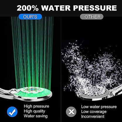 LED Shower Head Color Changing, Shower Head High Pressure with Hose | Water Saving Spray Showerheads, Discoloration Warning, Water Temperature Display, 3 Spray Modes, Easy to Install, ‎Chrome