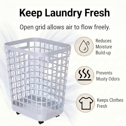 Heavy Duty Rolling Laundry Hamper with Wheels - 2.6 Bushel (90L+) Large Plastic Laundry Basket, Tall Ventilated Dirty Clothes Organizer for Bedroom, Bathroom & Dorm Room, No Assembly Required (White) - size: White