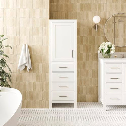 ARIEL Cambridge Bathroom Storage Cabinet - Solid Hevea Wood and Fully Assembled for Long-Lasting Durability and Sophisticated Finish, Freestanding Linen Bathroom Cabinet - 65”H x 20”W x 16”D, White - color: White, style: Cambridge