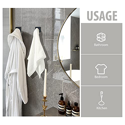 VIS'V Adhesive Towel Hooks, Shower Wall Stick on Hooks, Black, 4 Pcs | Metal Material, Compact Design, Peel and Stick, 2 Extra Adhesive Strips, for Bathroom Kitchen Livingroom Office RV - color: Black