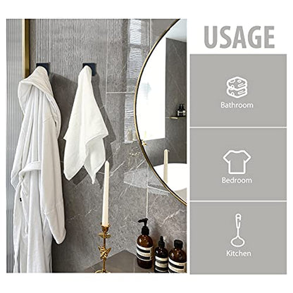 VIS'V Adhesive Towel Hooks, Shower Wall Stick on Hooks, Black, 4 Pcs | Metal Material, Compact Design, Peel and Stick, 2 Extra Adhesive Strips, for Bathroom Kitchen Livingroom Office RV - color: Black