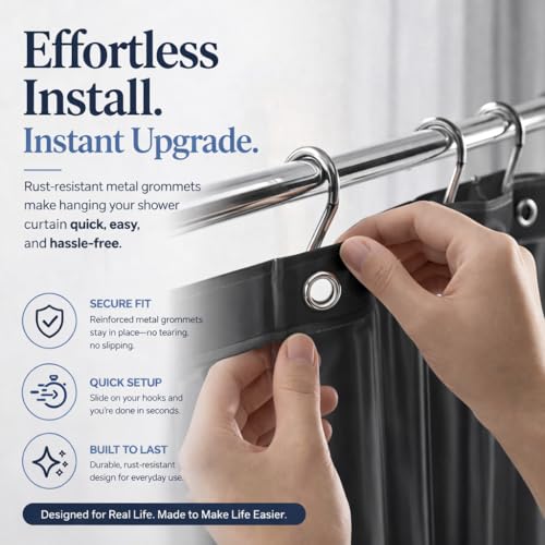 EHZNZIE Dark Grey Shower Curtain Liner 72x72, PEVA Waterproof Bath Curtain, No Chemical Smell, 3 Weighted Magnets, Durable with Rustproof Metal Grommets - color: Dark Grey, size: 72"W x 72"L (Pack of 1)