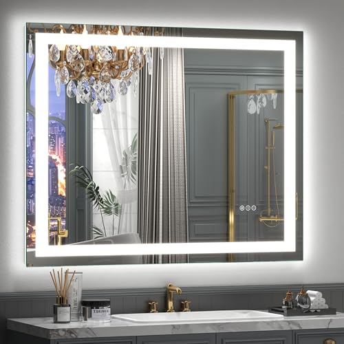 40x36 Inch LED Lighted Bathroom Vanity Mirror | Front Lights+Backlit, Dimmable, Anti-fog, 3 Colors, Shatter-Proof,ETL Listed, Hangs Horizontally or Vertically - color: Frameless, size: 40"L x 36"W