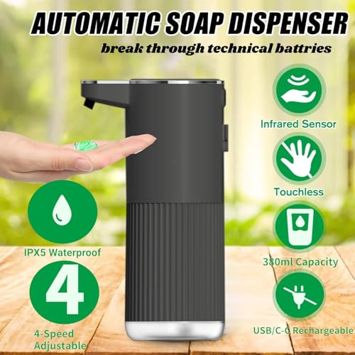 Automatic Soap Dispenser, Touchless Foaming Soap Dispenser Bathroom,Upgrade Hand & Dish Electric Dispenser Adjustable Waterproof Wall Mount Kitchen Auto Soap Pump for Thin & Thick Liquid(Black) - color: Black, style: Foam