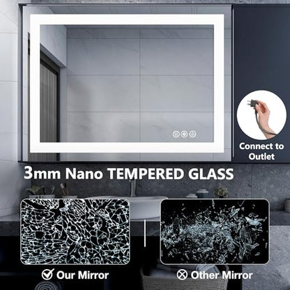 DUMOS 20"x28"1 Smart Anti-Fog LED Bathroom Mirror with Front Light & Backlit, 3 Color Temperatures, Dimmable, Memory Function, Rectangle Modern Vanity Mirror