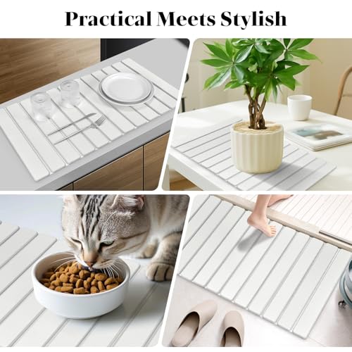 Extra Large Stone Dish Drying Mat for Kitchen Counter, 28"(L)×16"(W) Eco-Friendly Diatomaceous Earth Dish Mats, Fast Dry Absorbent Collapsible Mats for Bottles,Dishes, Match Any Countertop - size: 28" x 16"