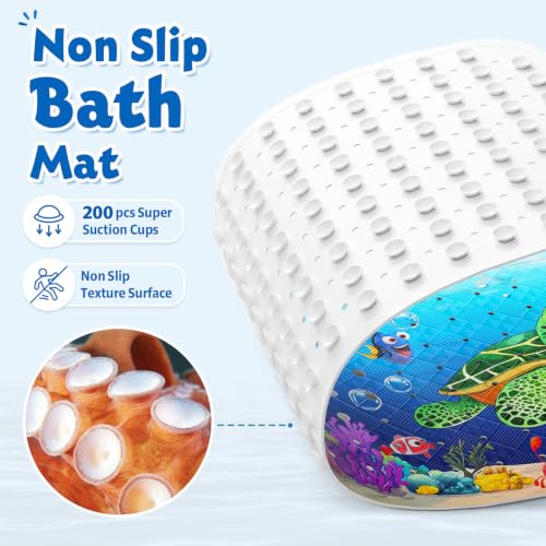 Baby Bath Mat for Tub Non Slip Kids Bath Mat - 40''x16'' Extra Long Cartoon Turtle Baby Bath Tub Mat Eco-Friendly Toddler Bath Mats with Suction Cups & Drain Holes, Easy to Clean & Easy Drying - color: A-small Turtle