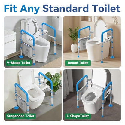 Foldable Safety Rails for Seniors with Handle, 350 LBS Capacity | One-Button Adjustable Width Toilet Grab Bars with Height Adjustment, Ideal for Elderly & Disabled Users, Fits Most Toilet