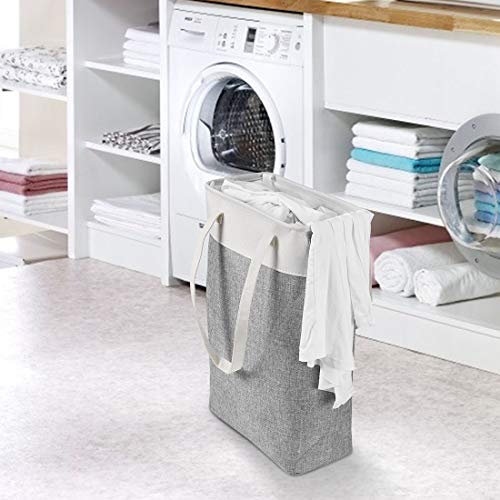 Laundry Basket with Handles Beige&Grey-Slim Laundry Bin Collapsible Dirty Clothes Basket Narrow Laundry Bag Foldable Dirty Hamper for Camping, Dorms, Apartments - color: Beige-Grey