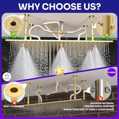 2 Modes Luxury High Pressure Rain Shower Head, 16"x32" Super Large Ceiling Full Body Shower Head with Silicone Nozzles Rectangle Mist Showerhead, Brushed Gold Finish - color: Brushed Gold, style: 2 Modes - Rainfall&Mist