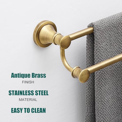 Hoimpro Adjustable Retractable 15-27 Inches Stainless Steel Bathroom Towel Bar, Bathroom Accessories Bath Hotel Double Towel Bar Rod Hanger Wall Mounted Towel Holder Towel Rack, Antique Brass - color: Antique Brass