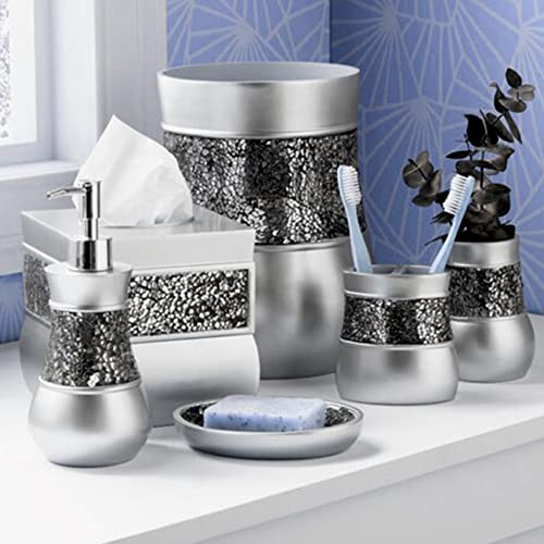 Creative Scents Crackled Glass Silver Small Bathroom Trash Can 2.06 Gal / 7.8L – Decorative Waste Basket for Bathroom, Powder Room or Bedroom - Durable Mini Wastebasket with Beautiful Crackled Glass - style: Trash Can