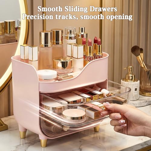 Makeup Organizer for Vanity with Large Smooth Drawers Extra Large Skincare Organizer for Bathroom Countertop and Dresser, Crystal Clear Cosmetic Storage Display Case for Beauty Products