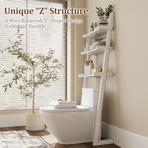 Over The Toilet Storage Shelf Wood, 3-Tier Above Toilet Organizer Rack, Freestanding Above Toilet Shelf for Bathroom, Laundry, Space Saver, White Color.