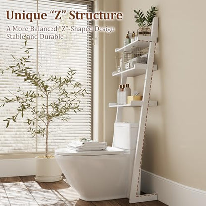 Over The Toilet Storage Shelf Wood, 3-Tier Above Toilet Organizer Rack, Freestanding Above Toilet Shelf for Bathroom, Laundry, Space Saver, White Color.