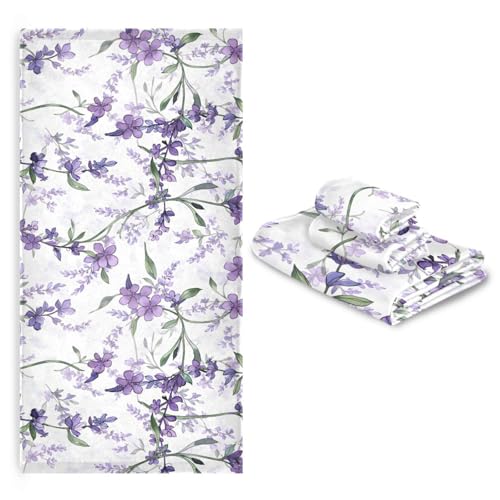 ALAZA Towel Bathroom Sets, Purple Violet Lavender Floral Flowers Towels 3-Piece 1 Bath Towel 1 Washcloth 1 Hand Towel, Bath Towel Set of 3 Soft Multifuntion for Home Kitchen Hotel Gym Swim Spa - color: Multi10