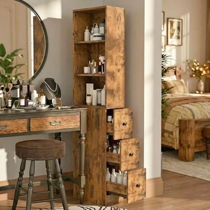 ARTETHYS Tall Slim Bathroom Storage Cabinet with Adjustable Shelves Rustic | Slim Free Standing Space Saver Organizer for Living Room Kitchen, 3 Drawers - color: Rustic