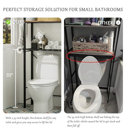 Over The Toilet Storage Cabinet, 3-Tier Bathroom Shelves Over Toilet, Easy Installation with Drain Basket, Side Rack, X Shape Side Guardrail, Freestanding Toilet Rack for Balcony, Laundry
