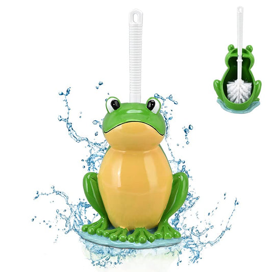 Plplaaoo Toilet Brush and Holder Set, Cute Frog Shaped Toilet Bowl Brush with Ventilated Drying Holder for Small Spaces & RV, Toilet Bowl Brush Holder Set, Flexible Toilet Cleaning Brush & Scrubber