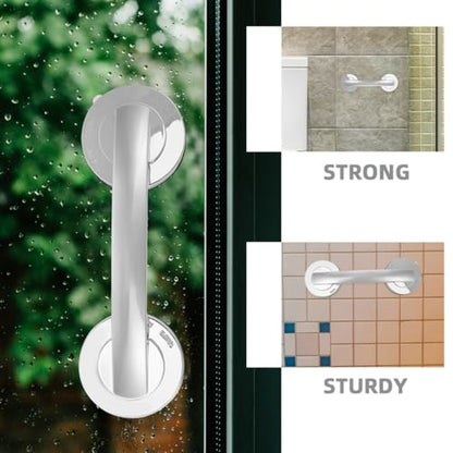 HEMOTON Heavy Duty Suction Grab Bars for Shower and Bathtub, 2pcs Removable Suction Cup Handles Strong Hold, Medium Silver Safety Handrails for Seniors and Elderly Bathroom Aid