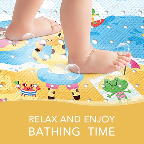 PRATIQUE Kids Bath Mat for Tub Non Slip，40 X 16 Inch Extra Long Kids Bathtub Mat Seaside Zoo Bathtub Shower Mat Safety Anti Slip with Suction Cups and Drain Holes, Machine Washable - color: Zoo