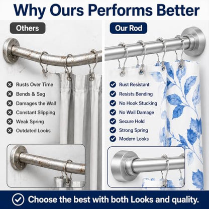 Adjustable Shower Curtain Rod - Rust Free Shower Rods 26-78 Inches | Extendable No Drill Curtain Rod, Heavy Duty Tension Rod for Hanging Home, Bedroom, Closet & Showers Curtains - color: Silver