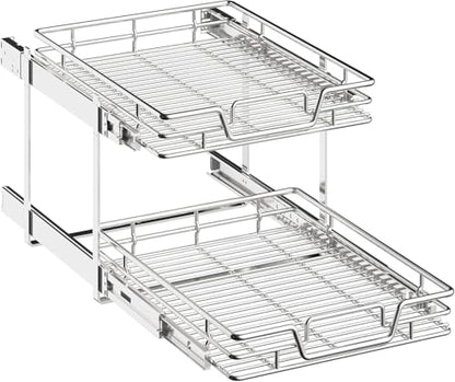 2-Tier Kitchen Cabinet Pull Out Shelf and Drawer Organizer Slide Out Pantry Storaqe Basket in Multiple Sizes (21" W x 21" D,) - size: 21" W x 21" D,