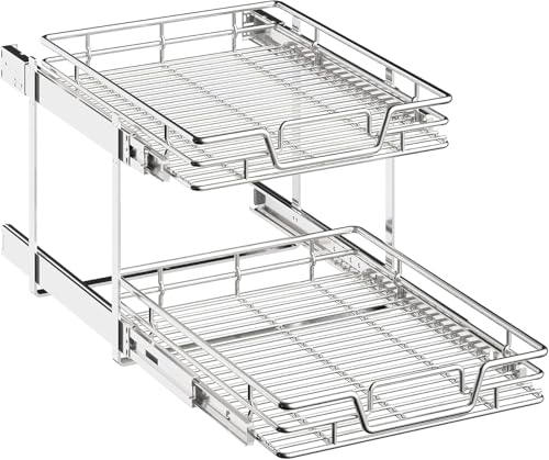 2-Tier Kitchen Cabinet Pull Out Shelf and Drawer Organizer Slide Out Pantry Storaqe Basket in Multiple Sizes (21" W x 21" D,) - size: 21" W x 21" D,