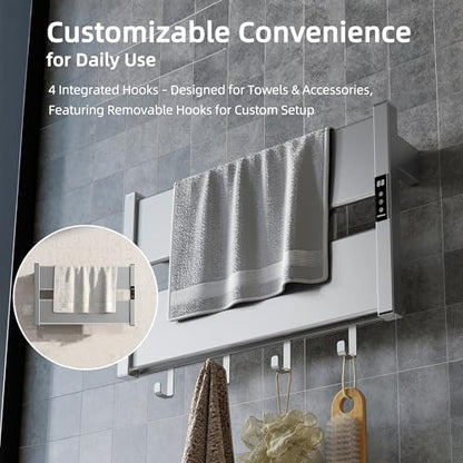 K&KALONZO Electric Heated Towel Rack, 2-Min Heat, Plug-in/Hardwired, H2-S | Wall Mounted, 10 Timers & 3 Heat Levels, 2H Rapid Dry, Anti-Scald, Aerospace Aluminum Towel Warmer for Bathroom, 4 Hooks, - color: Silver, size: 2-Bar
