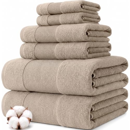 Modern Threads Air Cloud 6-Piece Towel Set - 100% Zero-Twist Cotton, 500 GSM, Quick Dry & Plush, Sand - color: Sand, size: 6 Pcs Towel Set
