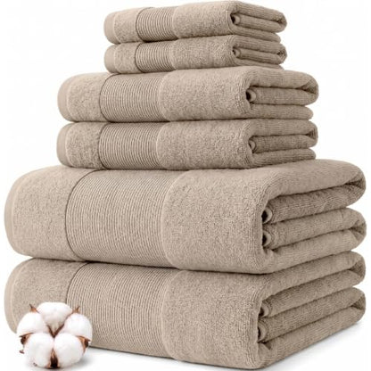 Modern Threads Air Cloud 6-Piece Towel Set - 100% Zero-Twist Cotton, 500 GSM, Quick Dry & Plush, Sand - color: Sand, size: 6 Pcs Towel Set