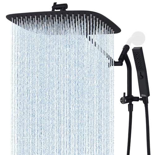 G-Promise 14 Inch All Metal Rain Shower Head with Handheld (Matte Black) | Suits Every Height, Pause Mode Diverter, Massage Mode Handheld, Full Body Coverage, Easy to Install, Modern Bath Upgrade - color: Matte Black, size: 14 Inch