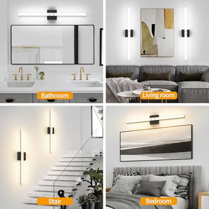 Modern Black and Brass Vanity Light Bar 32 Inch, 24W 5CCT Dimmable Bathroom Light Fixtures LED Wall Lighting Fixture - color: Black+Brass, size: 32 inch