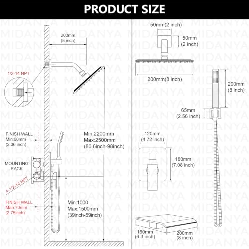 Midanya Shower System with Tub Spout,Bathtub Shower Faucet Set with Square Rainfall Head and Handheld Sprayer Wall Mount Tub Faucet Set with Valve and Trim Kit,8 Inch Oil Rubbed Bronze - color: Oil Rubbed Bronze, size: 8 Inch