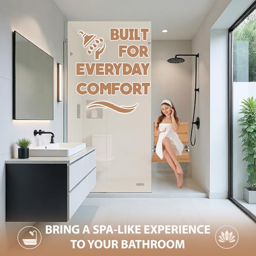 Teak Shower Seat - Contour Wood / Folding Wall Mount Bench for Inside Shower / ADA Safety Assist / 304 Stainless Steel / Polished Chrome / 18" x 16" - color: Polished Chrome, Teak, size: 18" x 16"