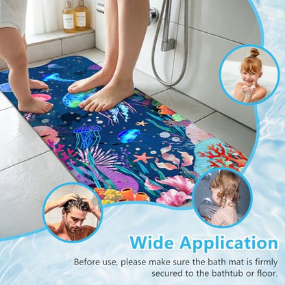 Baby Bath Mat for Tub Non Slip – 40"x16" Extra Long Cartoon Bathtub Mats for Kids Non Slip Shower Mat, Machine Washable, Sea Tub Mats with Suction Cups and Drain Holes for Toddler & Kids (Jellyfish) - color: Sea1