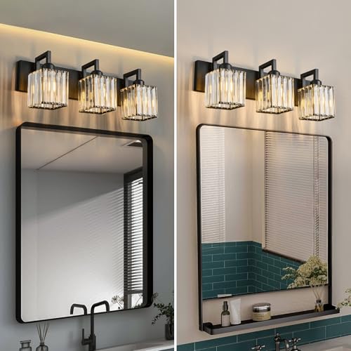 Modern Bathroom Vanity Light 3-Lights Black Crystal Wall Lamp Bathroom Modern Crystal Vanity Lighting - color: Black Crooked, size: 3-light