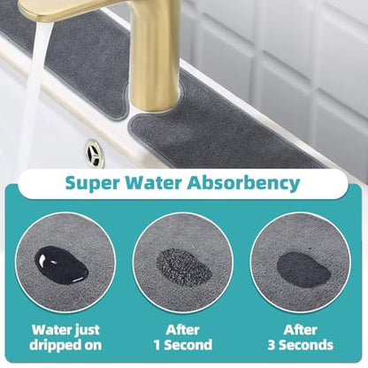 PoYang 4 Pack Faucet Mat for Kitchen Sink Splash Guard, Long 24x5.1 Inch | Super Absorbent Microfiber Faucet Mat, Catch Splashes and Drips, Machine Washable Sink Protectors for Kitchen, Bathroom & RV - size: 24" x 5.1"