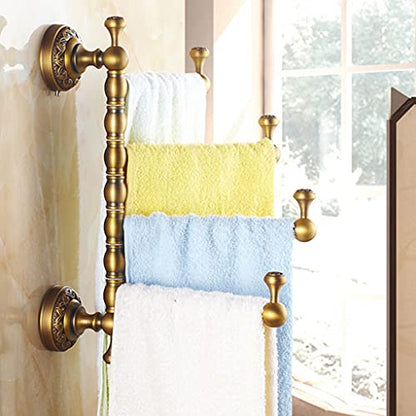 ZHOUXIAO All Brass Swing Out Towel Bar Holder Wall-Mounted/Gold Bathroom Swivel Towel Rack Hanger Organizer for Bathroom, Vintage Brushed Nickel Towel Bar Folding Arm Swivel 4 Bars