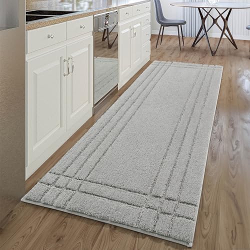 Gray Bathroom Runner Rugs, Non-Slip Extra Long Bath Mat | Extra Long Bath Rug, Machine Washable Large Bath Mats for Tub and Shower, Plush Shaggy Runner, 24x60" - color: Grey, size: 2' x 5' (Rectangular)