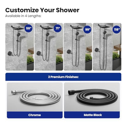 JOMOO Shower Hose, 118 Inch Extra Long Stainless Steel Handheld Shower Hose Extension/Replacement with Brass Insert and Nut, Flexible Anti-Kink Shower Head Hose for Bathroom, Matte Black - color: Matte Black, size: 118 Inch