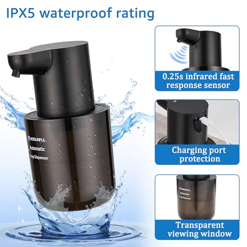 Automatic Soap Dispenser for Kitchen Sink - Wall-Mount & Countertop Black | Wall Mount Countertop, 4-Level Adjustable, Compact Transport Body, IPX5 - color: Black.l