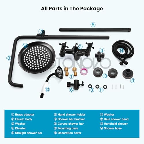 gotonovo Exposed Shower System with Spout,Oil Rubbed Bronze,No Shower Shelf | Brass Shower Faucet Set,8’’ Rain Head with Handheld Spray,Swivel Tub Spout,2 Cross Handle,6’’ Hole Distance,Adjustable Height - color: Bronze